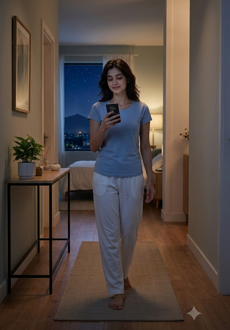 A person walking with the Walk to Wake alarm on their phone