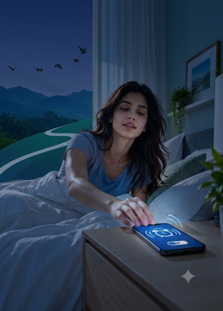 A person reaching for the Walk to Wake alarm to start a walking mission